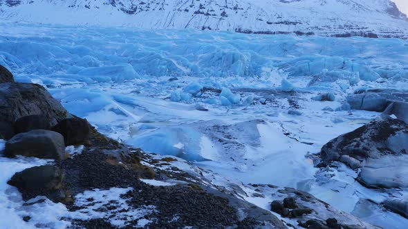Iceland View of Giant Blue Glacier Ice Chunks in Winter