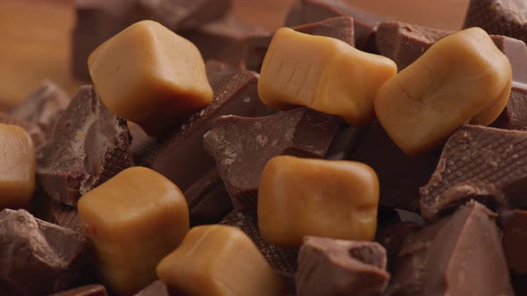 Chunks of chocolate with caramel candy alt