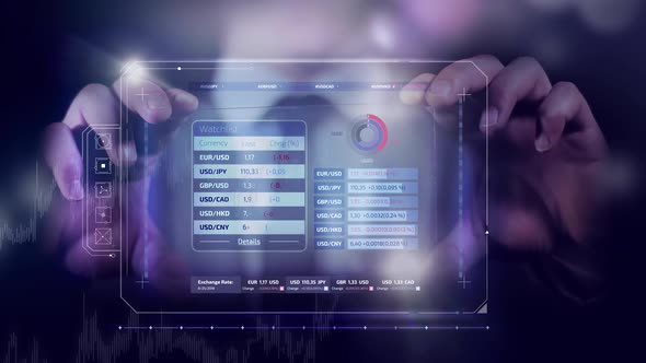 The Businessman Looks At The Stock Quotes On The Device Of The Future HD alt