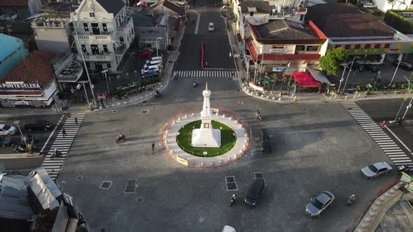 Aerial view of Tugu Jogja or Yogyakarta Monument, Indonesia. alt