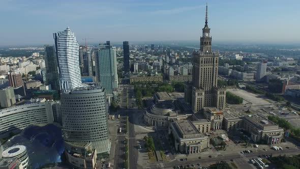 Aerial view of skyscrapers in Warsaw alt