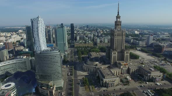 Aerial view of skyscrapers in Warsaw