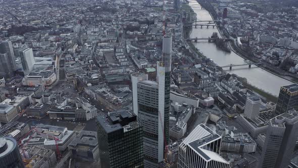 Elevated Footage of Tall Modern Office Building alt