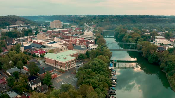 High above the river and capital City at Frankfort Kentucky 4K UHD