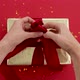 Hands Tying a Bow on a Gift Red Background - VideoHive Item for Sale