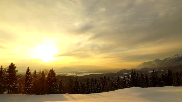 Day Ends in the Mountains in Winter