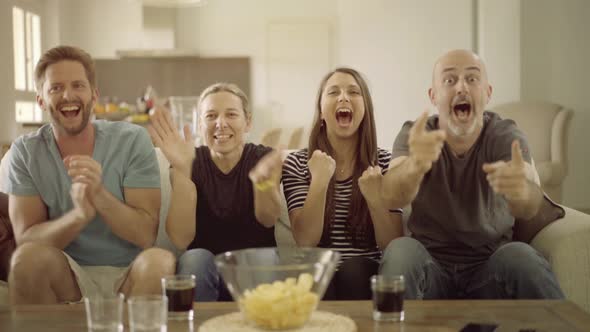 Soccer Fans Watching Tv Cheering Corner alt