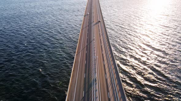Oresund Bridge Shot From the Top at the Sunset in Summer