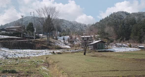 Walking Along Japanese Rural Landscape with Traditional Houses at Spring. Beautiful Landscape with alt