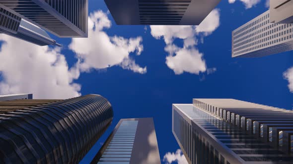 3d render of abstract bright city with skyscrapers. Simple forms of buildings alt