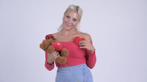 Happy Young Beautiful Blonde Woman Ready for Valentine's Day alt