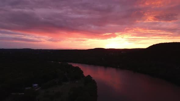 Lake Austin Colorado River at Sunset drone footage alt