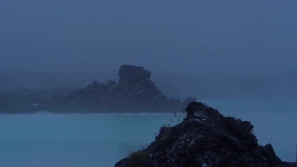 iceland, blue lagoon, Svartsengi geothermal power station at night, camera movement, camera pan from alt