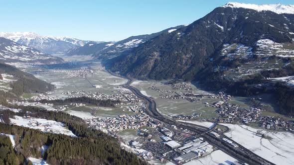 Kaltenbach Hochfugen Drone Flyover the Mountains and Skiing Village