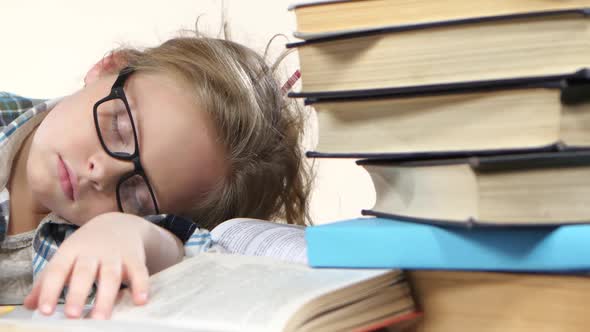 Girl Fell Asleep at the Table and Her Dreams. White Background. Close Up alt