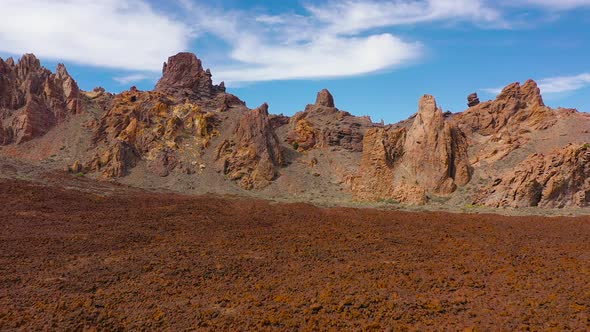 Aerial View of the Teide National Park Flight Over a Desert Rocky Surface View of the Mountains alt
