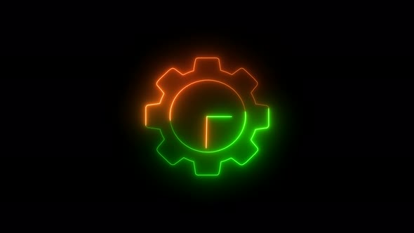Brown Green Neon Light Gear Clock Isolated On Black Background alt
