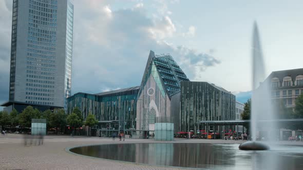 Germany Saxony Hyperlapse From Day To Night Center Area of Leipzig Augustus Platz alt