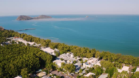 Aerial, Beautiful Seascape And A View On A Small Islands In Palm Cove, Queensland, Australia