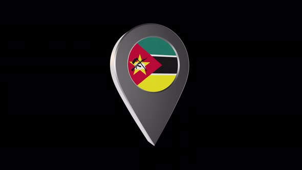 3d Animation Map Navigation Pointer With Mozambique Flag With Alpha Channel - 4K alt