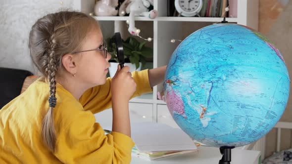 Schoolgirl Girl and World Map