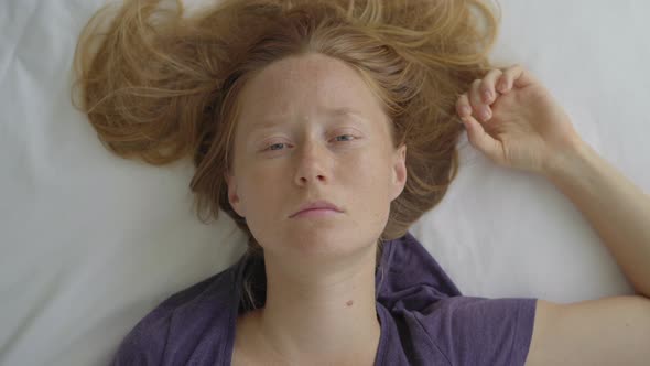 Top-down Shot of a Young Woman in Mandatory Quarantine. She Stays in One Room for Two Weeks and She alt