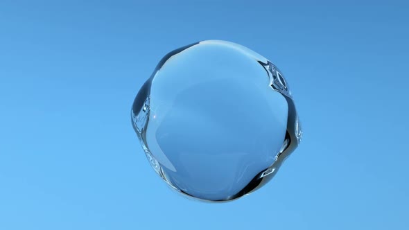 Animation 3d drop of water moves and deforms on a blue background