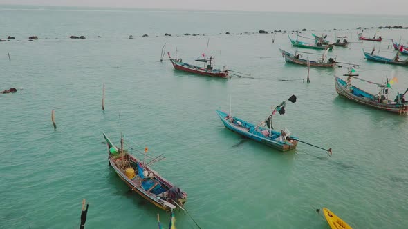 Top View on Fishing Boats By Samui Island