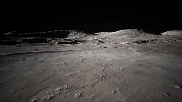 Walk through the Moon. Closeup surface animation. Lunar landing and exploring.