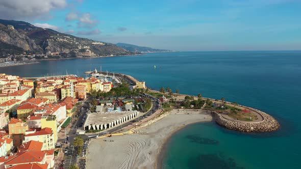 Aerial view on old part of Menton, France.