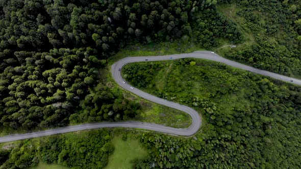 Aerial View of Winding S-Shaped Mountian Road