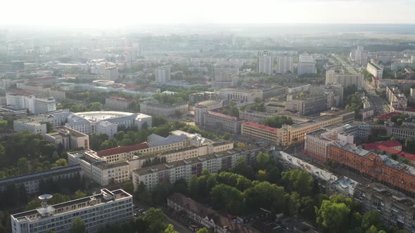 Top View of the City Streets of Minsk and Independence Avenue