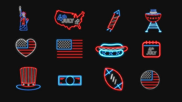 4th Of July Neon Icons