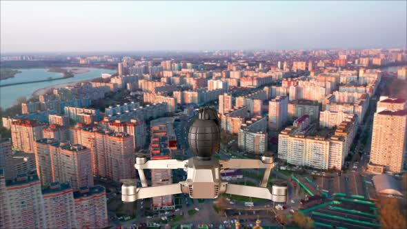 A Drone of Terrorists Packed with Explosives Flies Toward a Peaceful Target in the City alt