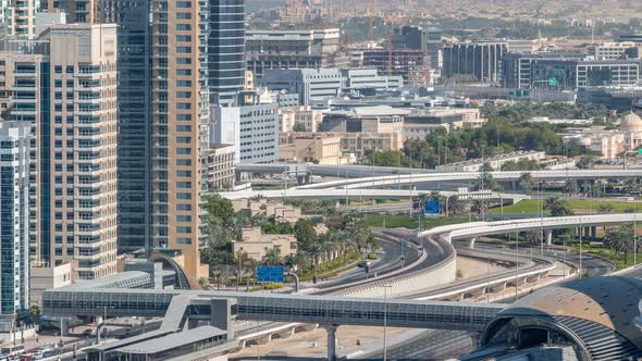 Aerial View of a Sheikh Zayed Road Intersection in a Big City Timelapse alt