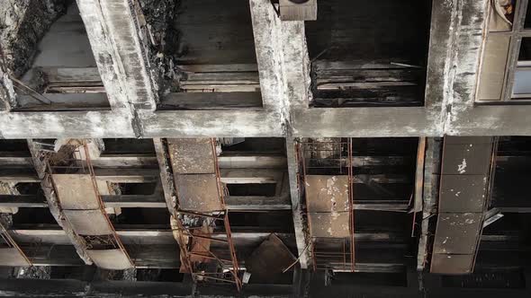 Vertical Video of a Burnt and Destroyed House in Kyiv Ukraine alt