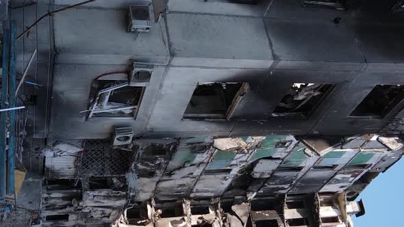Vertical Video of a Destroyed Building in Borodyanka Ukraine alt