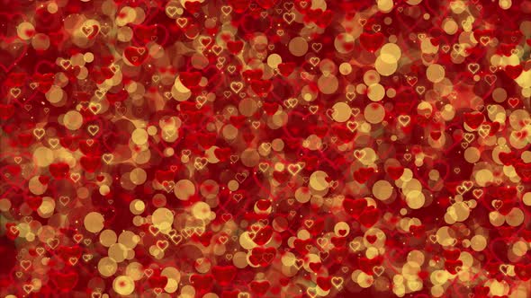 Romantic 3d Background With Shiny Gold Circles And Red Hearts