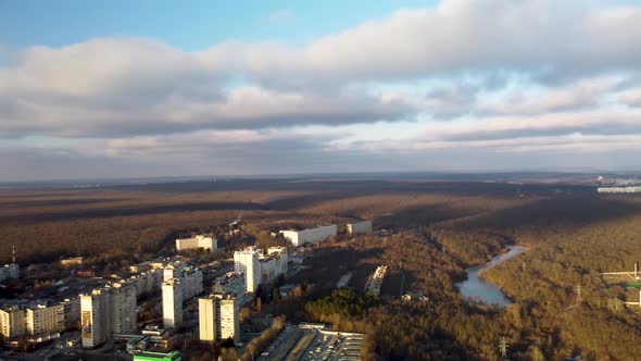 Aerial Kharkiv city center cityscape with epic sky