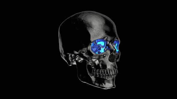 Metallic Human Skull with Blue Eyes Looped Animation alt