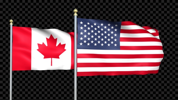 Canada And United States Two Countries Flags Waving alt