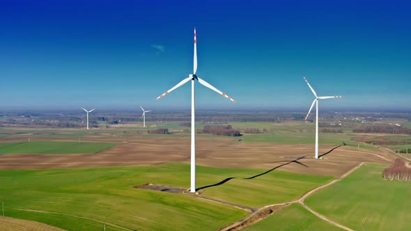 Flying above ecological wind turbines as alternative energy, Poland alt