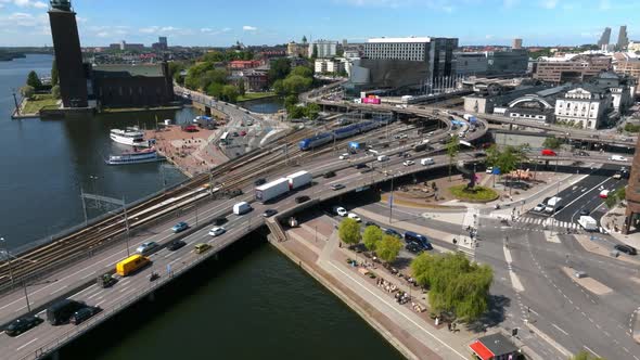 Aerial View of the Stockholm Old Town  Gamla Stan Cityscape Near the City Hall Top alt