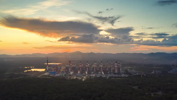 Coal power plant at sun dawn.