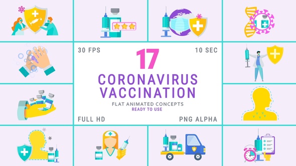 Vaccination concept icons set. PNG + Alpha.