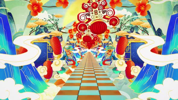 Chinese Beijing Opera Cartoon Character Stage Background
