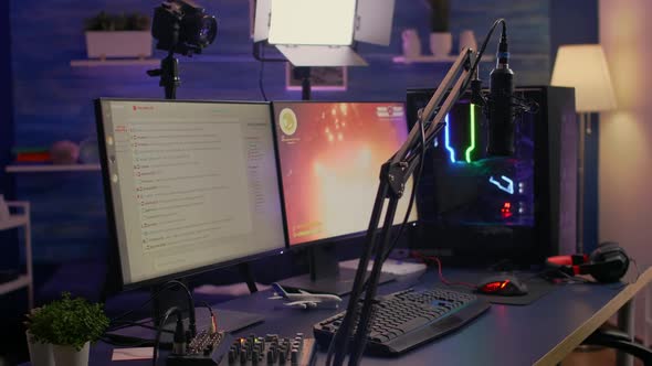 Closeup of Streaming Chat in Empty Gaming Studio alt