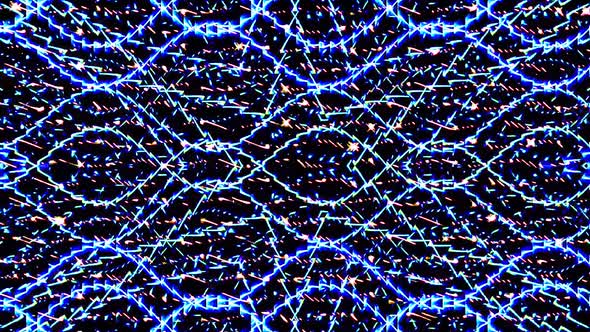 shining bright lines set blue wave motion, colorful, on black background alt