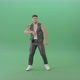 Angry Caucasian Man In Black Leather Costume Dancing Pop Moves On Green Screen   4 K Video Footage - VideoHive Item for Sale