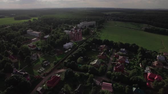Flying Over Lukino Village with Ascension Cathedral, Russia alt